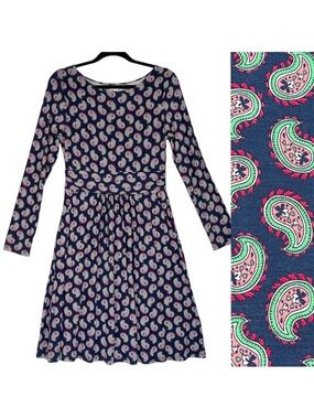 BODEN Long Sleeve Abigail Stretch Jersey Dress Sz 6P Paisley Blue J0493 Office